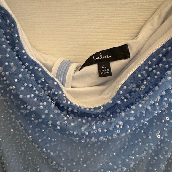 Blue Ombré beaded strapless LULUS dress - Picture 5 of 11